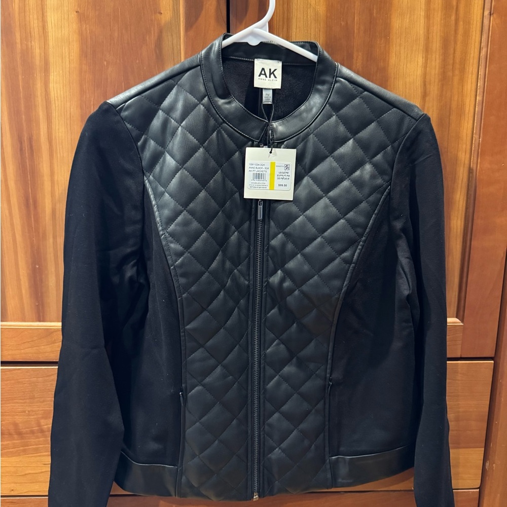 Anne Klein Black Faux Leather Quilted Jacket